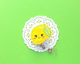 Lemon ID Badge Reel, Glitter Badge Reels, Sour Lemon Badges, Dietician Badge Holder, Name Tag Holder, Fruit Badge Clip, Gifts For Teachers