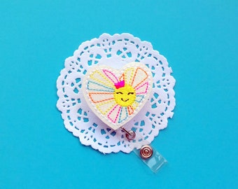 Sun Badge Reel, Summer ID Badge, Glitter Badge Holder, Fun Badge Reel ,  ID Badge Holder, Nurse Badge Reel Clip , Interchangeable Badge Reel