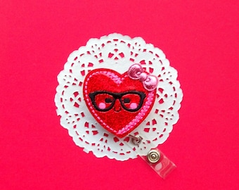 Valentine's Day Badge Gift Set, Glitter Nerd Badge Reel, Love Day ID Badge Holder, Nerdy Candy Box Interchangeable Badges, Retractable Clips