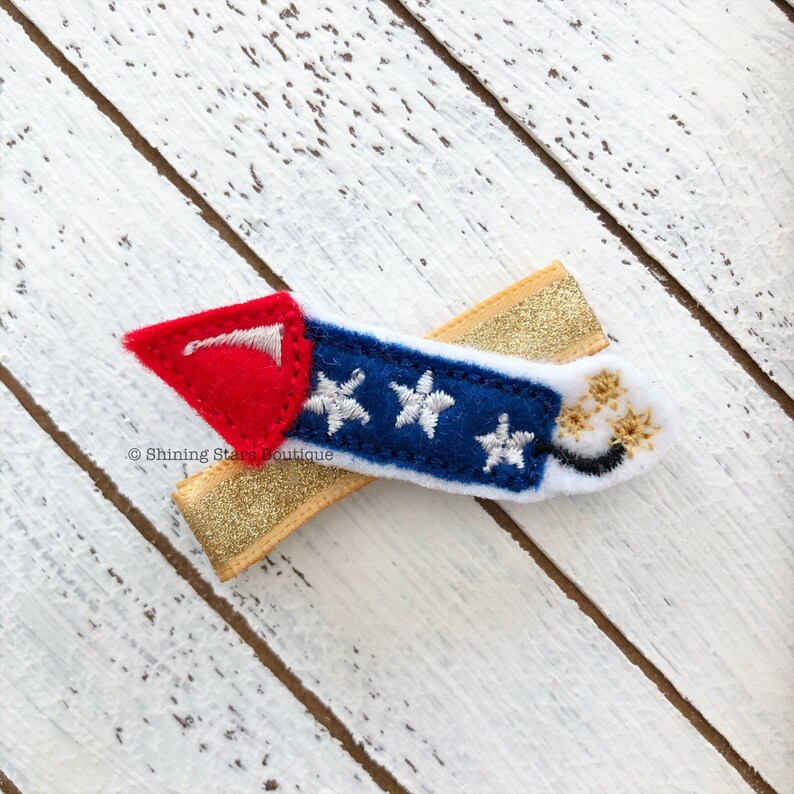 Firecracker Hair Clippie Felt Hair Clip Toddler Barrette Little Girl Bows Hair Accessories Fourth Of July Holiday Bow