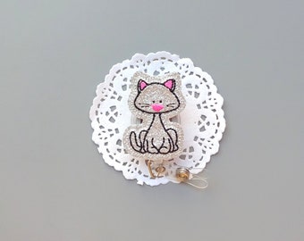 Cat ID Badge,Glitter Badge Reel,Cat Badge Reel,Badge Reel,Kitty Badge, ID Badge Holder-Badge Reel Clip-Nurse Badge ReelInterchangeable Badge