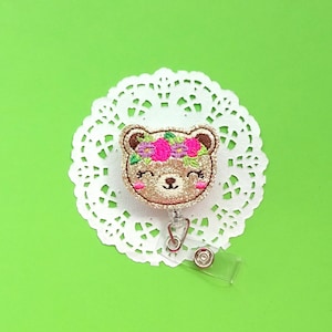 Nurse Badge Reel,  Teddy Bear Badge Reel,Glitter Badge, ID Badge Holder,Medical, Teacher,Office-Pediatric Badge Reel , Interchangeable Badge