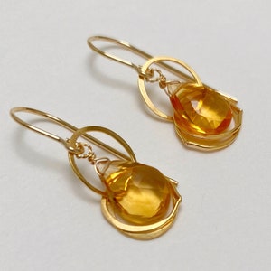 Citrine Drop Earrings Gold , small earrings , 14k gold fill, gift, bridesmaids, November birthstone