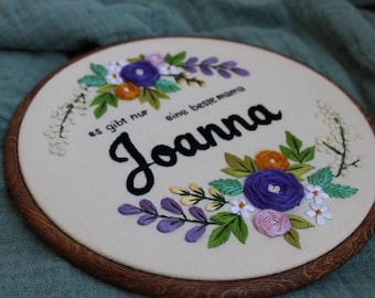 Personalized Floral Embroidery Hoop Art: Handmade Custom Wall Decor