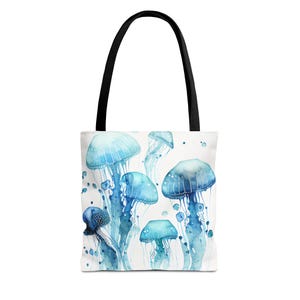 Watercolor Jellyfish Canvas Tote Bag, Jelly fish Bag, Shoulder Bag, Ocean Life Shoulder Bag, Jellyfish Tote Bag, Fish Bag, Ocean Life Bag,