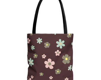 Floral Print Polyester Tote Bag, Reusable Shopping Bag