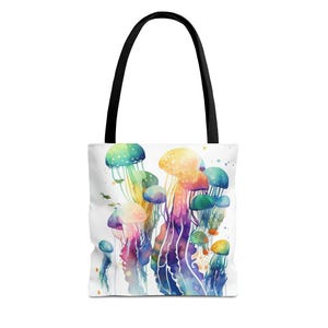 Watercolor Jellyfish Canvas Tote Bag, Jelly fish Bag, Shoulder Bag, Ocean Life Shoulder Bag, Jellyfish Tote Bag, Fish Bag, Ocean Life Bag,