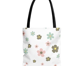Floral Print Tote Bag, Reusable Polyester Shopping Bag, Three Sizes