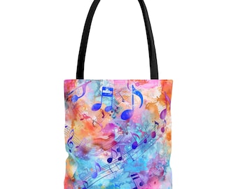 Bolso de mano con estampado de notas musicales en acuarela, regalo para músicos.