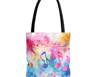 Bolso de mano con diseño de notas musicales en acuarela, regalo personalizado para músicos.