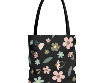 Watercolor Floral Print Tote Bag, Reusable Shopping Bags (Three Sizes)