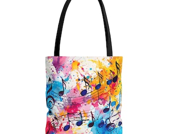 Bolso de mano con estampado de notas musicales en acuarela, regalo para músicos.