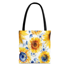 Tote Bag Aquarell Sonne Blumen, Floral Einkaufstasche, Strandtasche, Pflanze Liebhaber Tasche, Geschenk für sie, Reisetasche