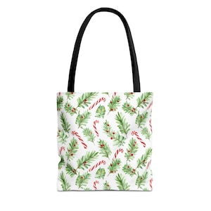 Watercolor Candy Cane Merry Christmas Tote Bag, Christmas Bag, Candy Cane Bag, Holiday Treat Bag, Christmas Gift Bag, Cute Holiday Bag