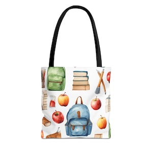 Watercolor School Library Bag, Dinosaurs Canvas Tote For Kids, Personalized Book Bag, Gift For Girls, Birthday Gifts, Christmas Gifts, Boys