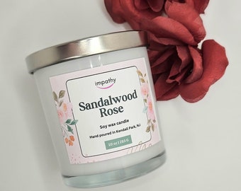 Sandalwood Rose Soy Candle: Hand-Poured, Floral Aroma