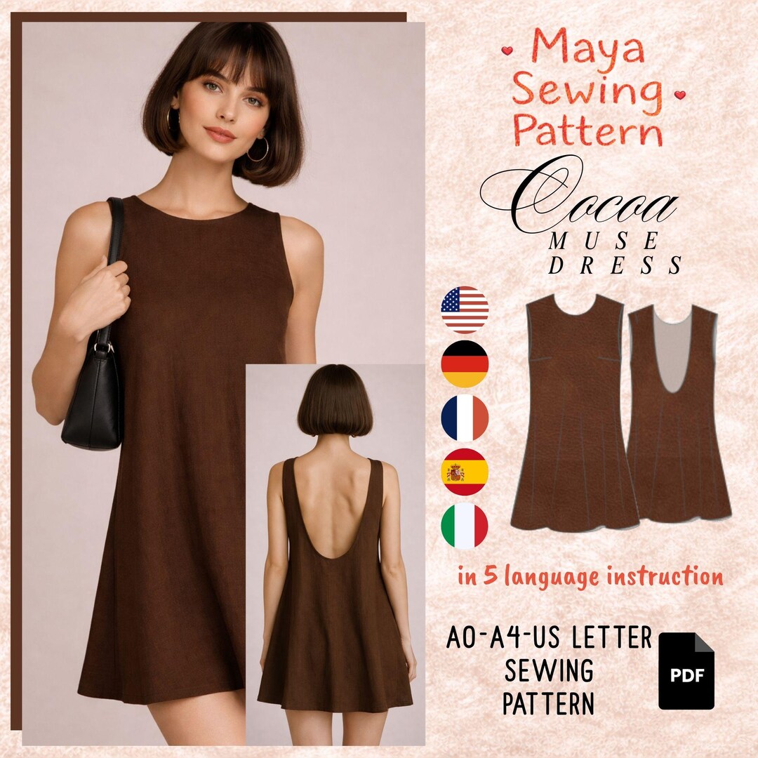 Cocoa Muse Open Back Mini Dress Pattern, Summer Linen Dress Sewing ...