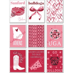 UGA College Wall Art Digital Download Prints- Trendy and Aesthetic - Set of 9 - Classic School Colors