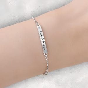 Personalized Silver Bar Bracelet, Custom Nameplate Jewelry, Engraved Silver Bracelet, Gift for Her, Minimalist Silver Jewelry