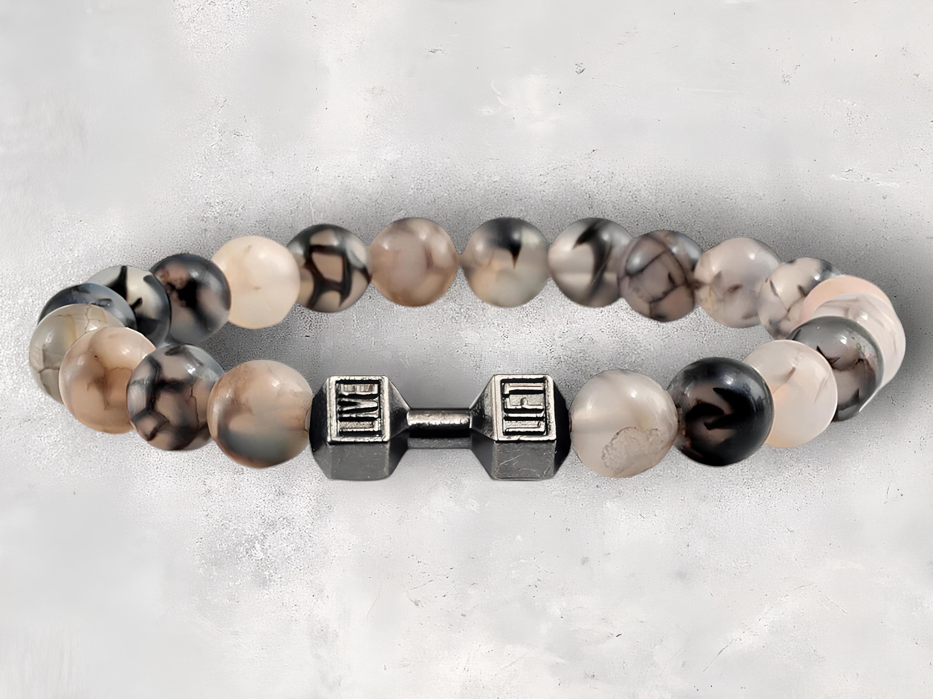 thumbnail image 2 of Odins V Unisex Natural Lava Rock Dumbbell Bracelet | Black Matte Volcanic Stones 2 of 5