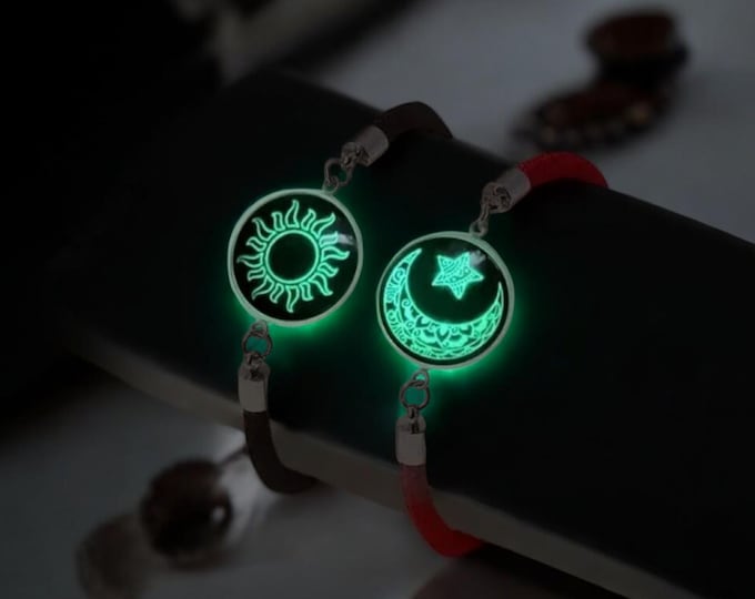 2 PCS Stainless Steel Couple Bracelets | Halloween Gift | Luminous Sun Moon Charm | Friendship Jewelry Gift | Father's Day Gift