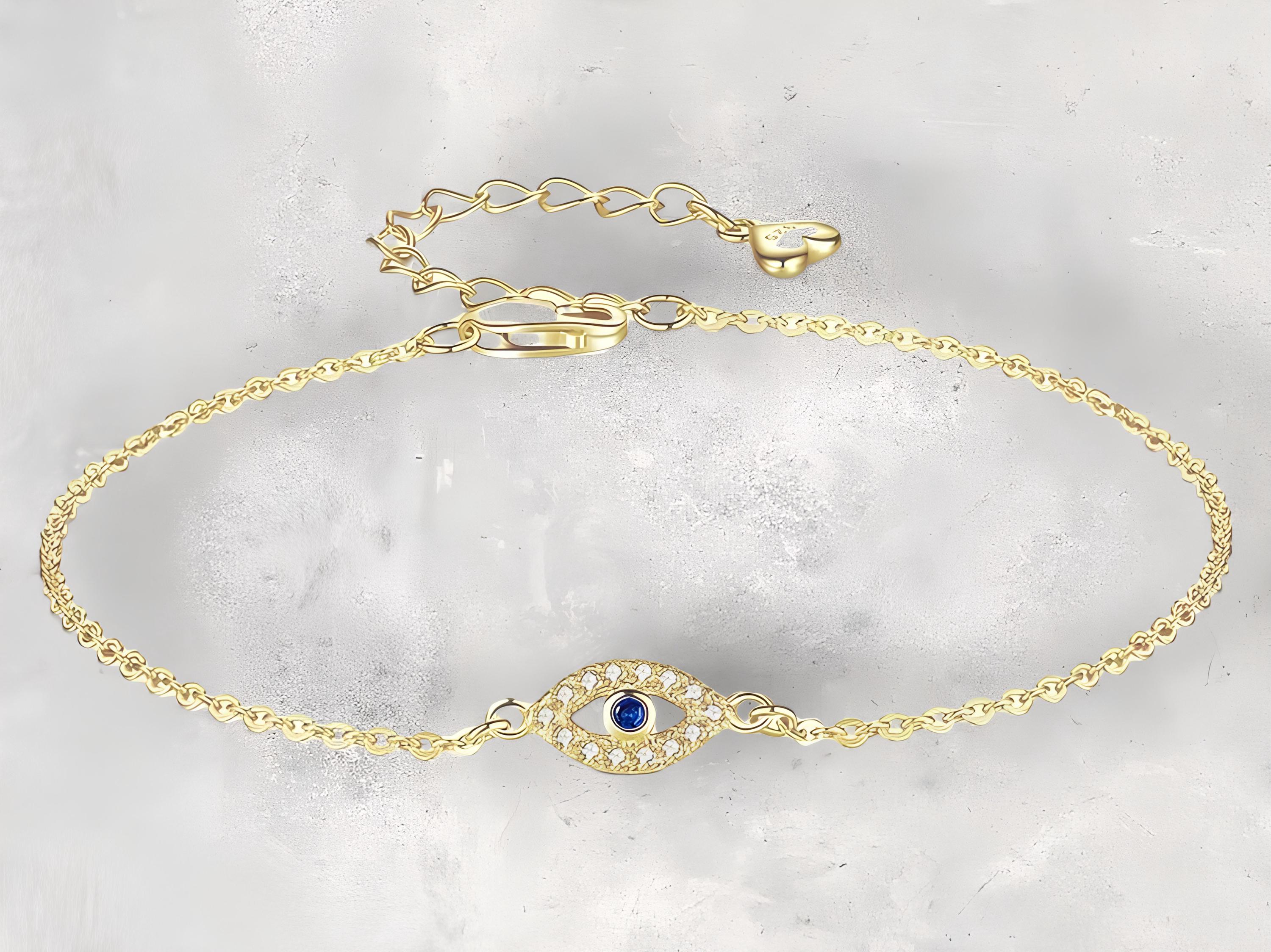 Lucky Evil Eye Bracelet, 925 Sterling Silver Adjustable