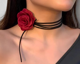 Romantische Gothic Rose Claviculakette für Frauen, Verstellbarer Tauchocker, Y2K Koreanische Mode, Valentinstagsgeschenk