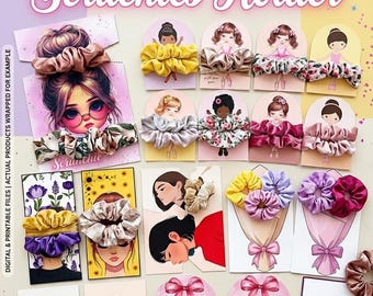 Más de 100 plantillas de tarjetas para exhibir coleteros, tarjetas imprimibles para accesorios para el cabello, empaques para coleteros.