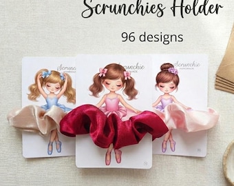 Plantilla de 96 tarjetas para exhibir coleteros, tarjeta imprimible para accesorios para el cabello, empaque para coleteros.
