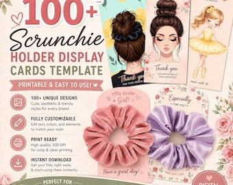 100+ Scrunchie Holder Display Cards Template, Printable Card for Hair Accessories, Scrunchie Packaging