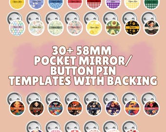 30 Moldes para Espelho de Bolso e Alfinete de Botão de 58 mm com Suporte