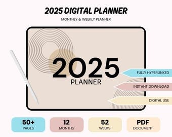 Minimalistic 2025 Digital Planner | PDF Planner | Goodnotes Planner | Dated Planner | Vision Board