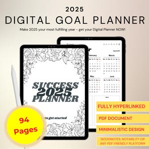 2025 Digital GoodNotes Planner, 2025 Digital Planner, Ipad Notability Android Planner, 2025 Dated Digital Planner, Minimalistic,