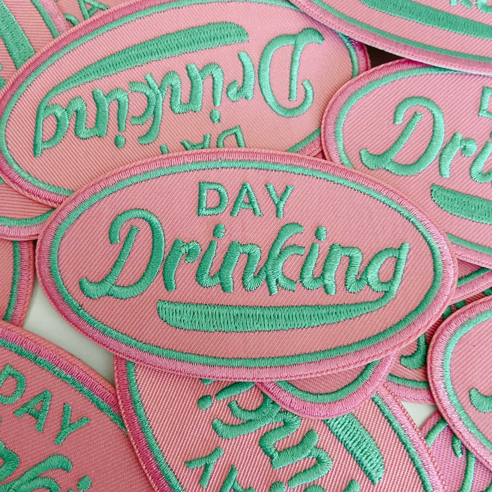 4&quot; Day Drinking in Pink and Teal - Embroidered Hat Patch (Version 2)