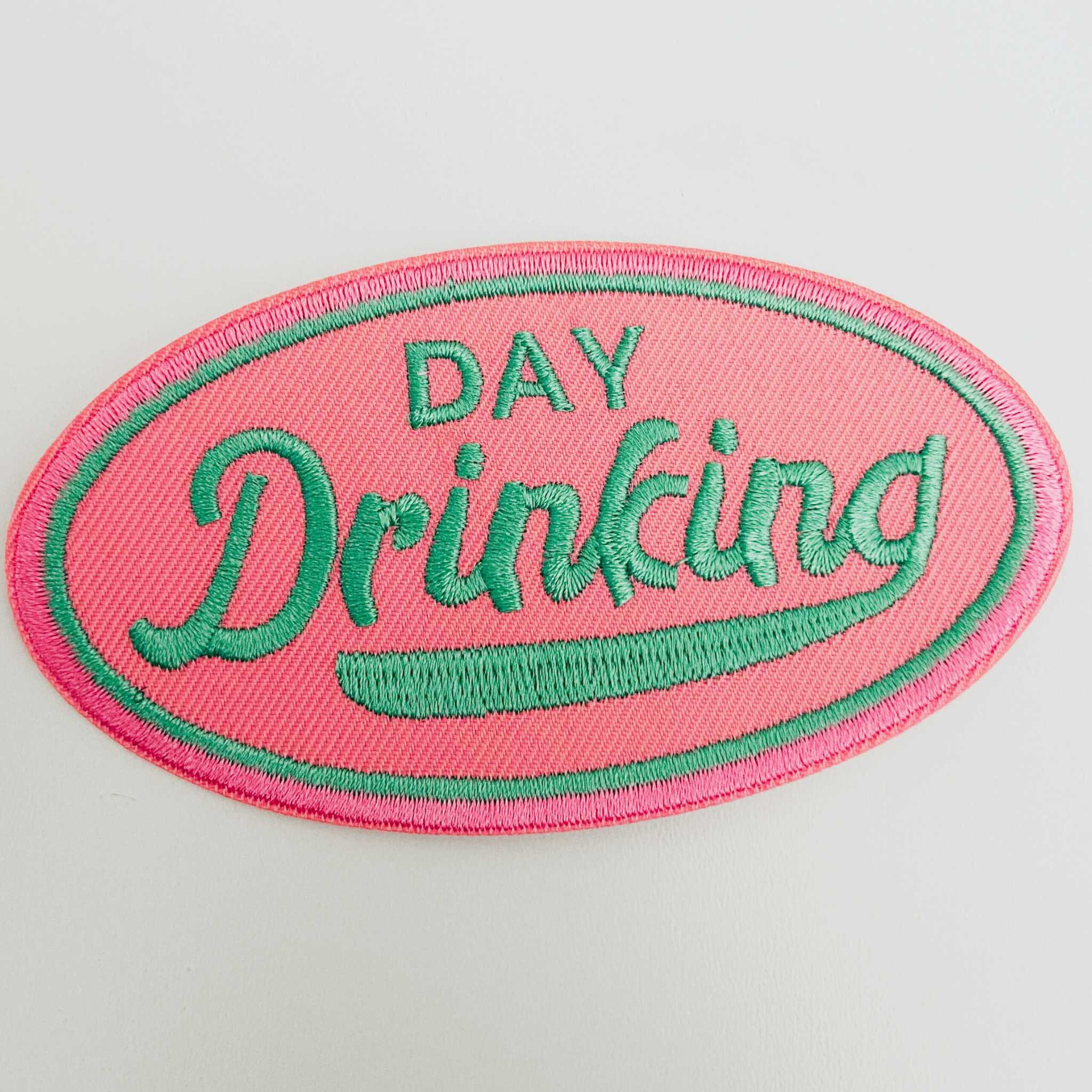 4&quot; Day Drinking in Pink and Teal - Embroidered Hat Patch (Version 2)