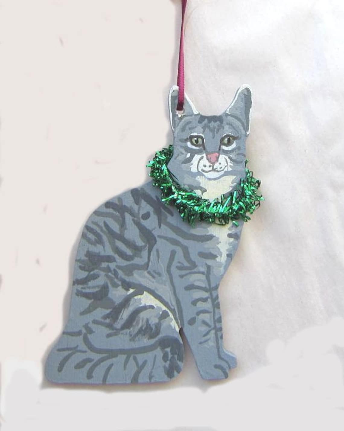 Grey Cat Christmas Ornament 