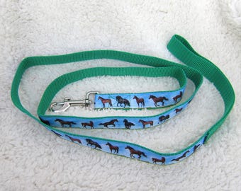 Dog Leash HORSE BREEDS Blue Sky Ribbon Leash 5 foot Nylon Polypropylene Dog Lead Handmade...choose webbing color