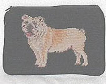 Vintage Needlepoint ENGLISH BULLDOG Needlepoint Wool Front Zippered Pouch from the 90's