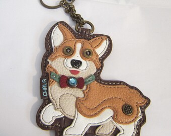 Vintage WELSH CORGI Faux Leather Keychain Coin Purse