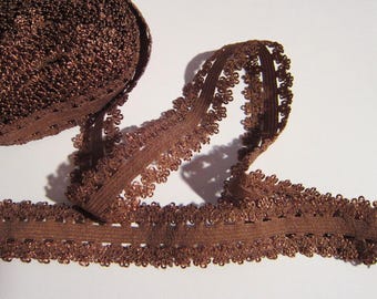 Picot Edge Stretch Lace Trim color Milk Chocolate Brown 7/8" wide 5 yards Elastic Trim