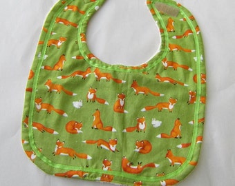 Baby Sale...WOODLAND FOX Baby Bib Cotton Front/Terry Fabric Back Hook & Loop Closure Handmade...Price reduced