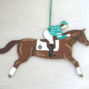 Hand-Painted Large RACE HORSE Brown Color Horse Wood Xmas Ornament Artist Original CHOOSE Silk Colors image 5