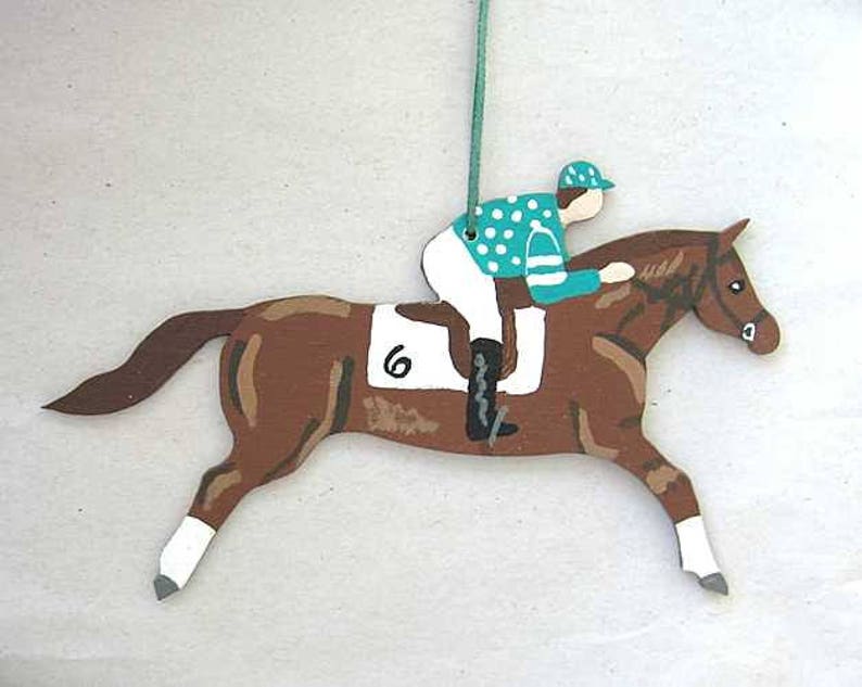 Hand-Painted Large RACE HORSE Brown Color Horse Wood Xmas Ornament Artist Original CHOOSE Silk Colors image 5