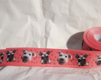 Ribbon Dog SCHNAUZER on Pink Dog Breed Grosgrain 7/8" Ribbon 1 yard length