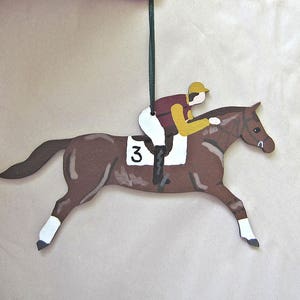 Hand-Painted Large RACE HORSE Brown Color Horse Wood Xmas Ornament Artist Original CHOOSE Silk Colors image 6