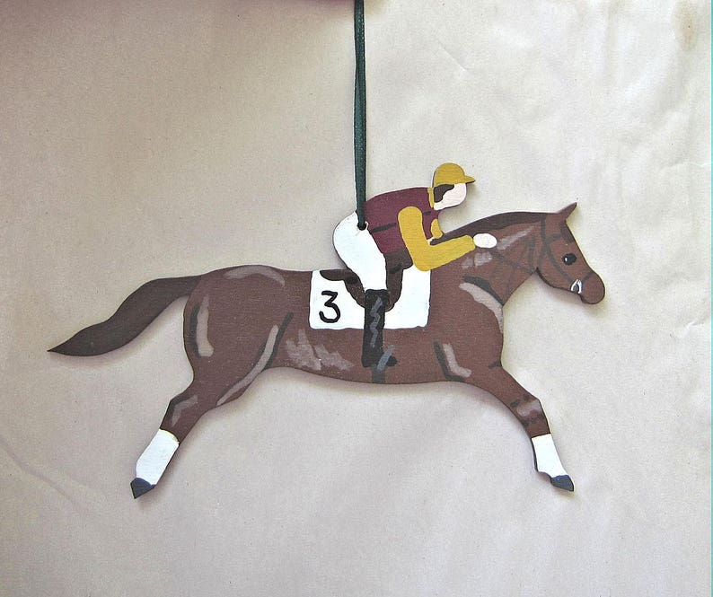 Hand-Painted Large RACE HORSE Brown Color Horse Wood Xmas Ornament Artist Original CHOOSE Silk Colors image 6