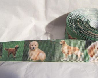 Ribbon Dog GOLDEN RETRIEVER on Green Dog Breed Grosgrain 1" Ribbon.....choose length