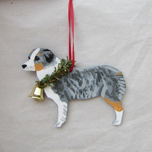 Hand-Painted AUSTRALIAN SHEPHERD Blue Merle Wood Christmas Tree Ornament Artist Original....choose style