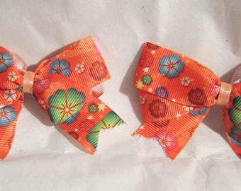 Handmade Floral Design Childrens Hair Bow w/clip Grosgrain Ribbon 3" set of 2...choose style
