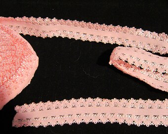 Picot Edge Stretch Lace Trim color Light Pink 7/8" wide 5 yards Elastic Trim